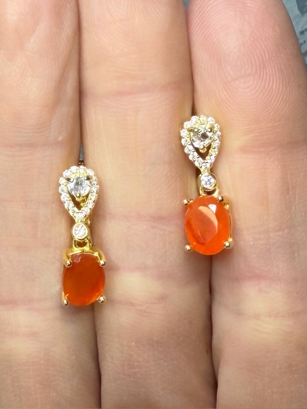 Exquisite Natural Orange Carnelian Earrings 18K Gold over 925 Sterling silver